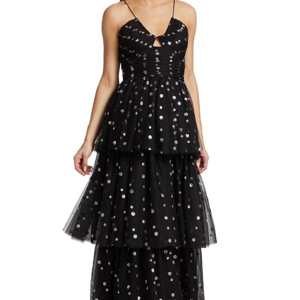 Monique Lhuillier Black and Silver Sequin Gown